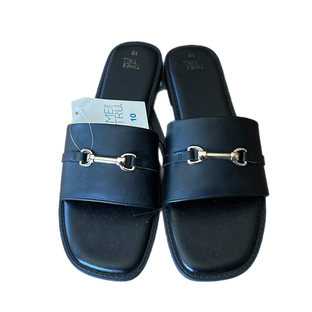 Time and Tru Black Sandals with Gold Accent